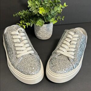 Stuart Weitzman Silver Glitter Sneakers
